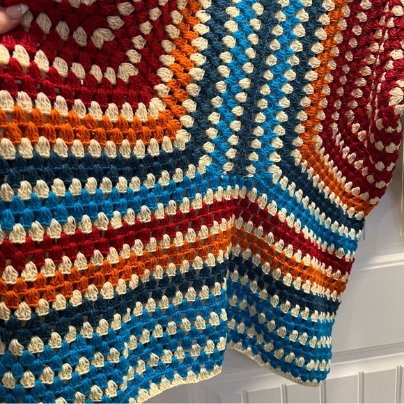 Fiesta Colorful Crocheted Granny Square Open Front Sweater Cardigan. M/L. NWT. - Picture 6 of 14